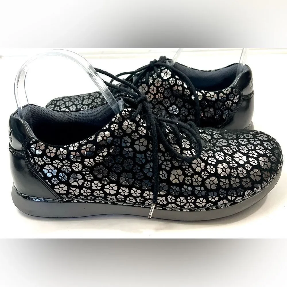 Alegria Essence Night Poppy Silver and Black Leather Sneakers